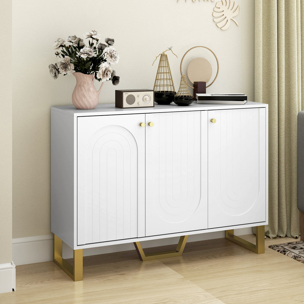 Buffet de salon avec placard à portes et étagère réglable, 106,5 x 35 x 77,5 cm, blanc