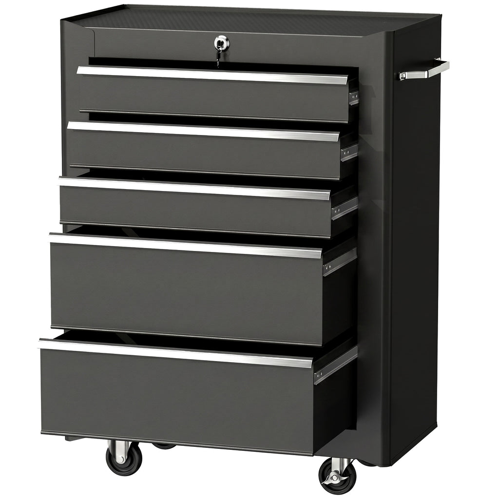 Chariot à outils sur roulettes, Servante d'atelier en acier 5 tiroirs verrouillable 2 clés, 61,5 x 33 x 82,5 cm, noir