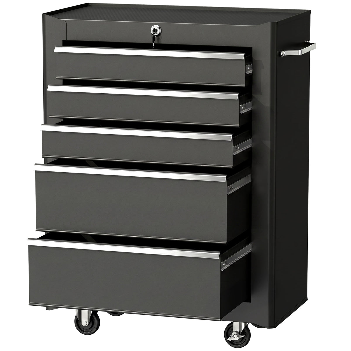 Chariot à outils sur roulettes, Servante d'atelier en acier 5 tiroirs verrouillable 2 clés, 61,5 x 33 x 82,5 cm, noir